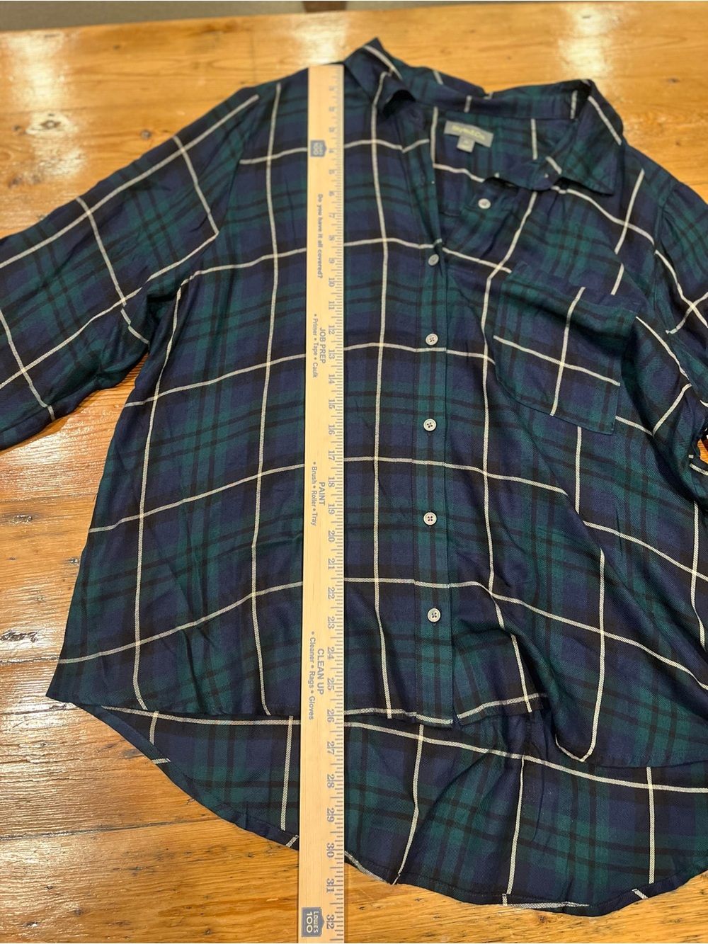 Plaid Button Down Shirt Blouse in Navy, Green and Cream Preppy Classic NWT - Picture 7 of 10